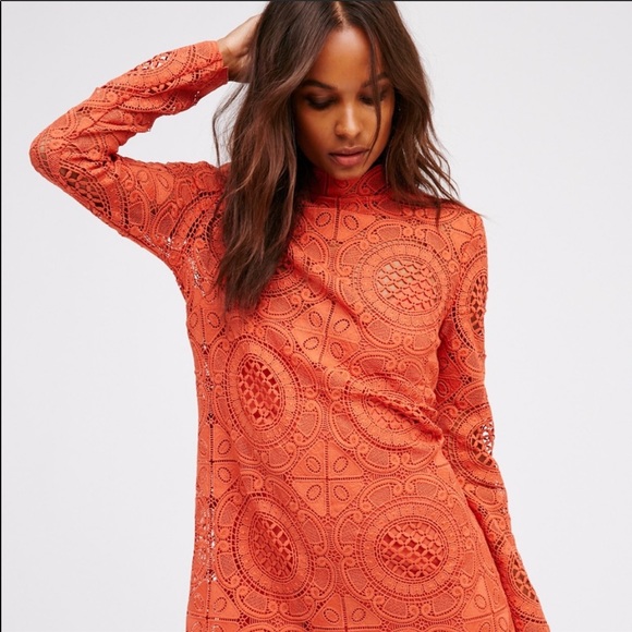 Free People Dresses & Skirts - Free People Burnt Orange Ibiza Lace Crochet Dress